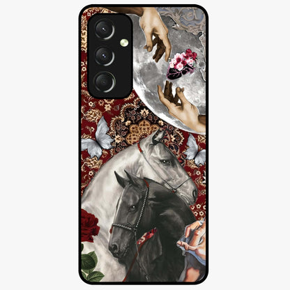 Moonlit Royal Stallion Glass Case showing flat back view with majestic horse under moonlight artwork and glossy glass finish.