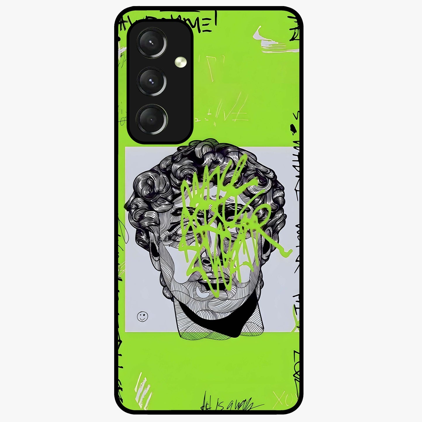 Neo Graffiti Rebellion Glass Case showing flat back view with vibrant graffiti artwork and glossy glass finish.