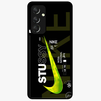 Neon Street Edition Glass Case showing flat back view with neon street style artwork and glossy glass finish.