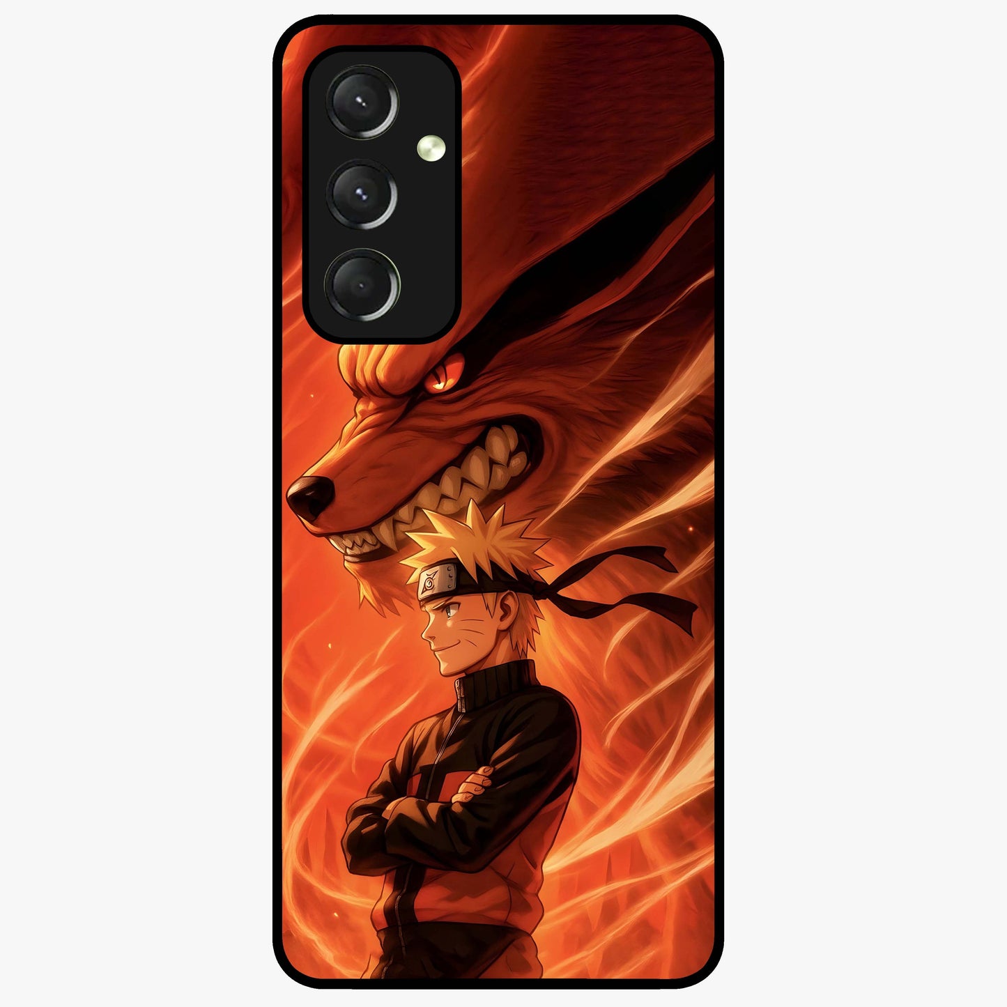 Nine Tails Legacy Glass Case showing flat back view with powerful nine-tailed fox inspired artwork and glossy glass finish.