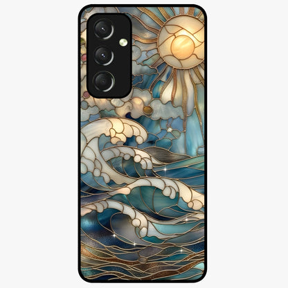 Oceanic Stained Printed Glass Case showing flat back view with ocean inspired stained pattern artwork and glossy glass finish.