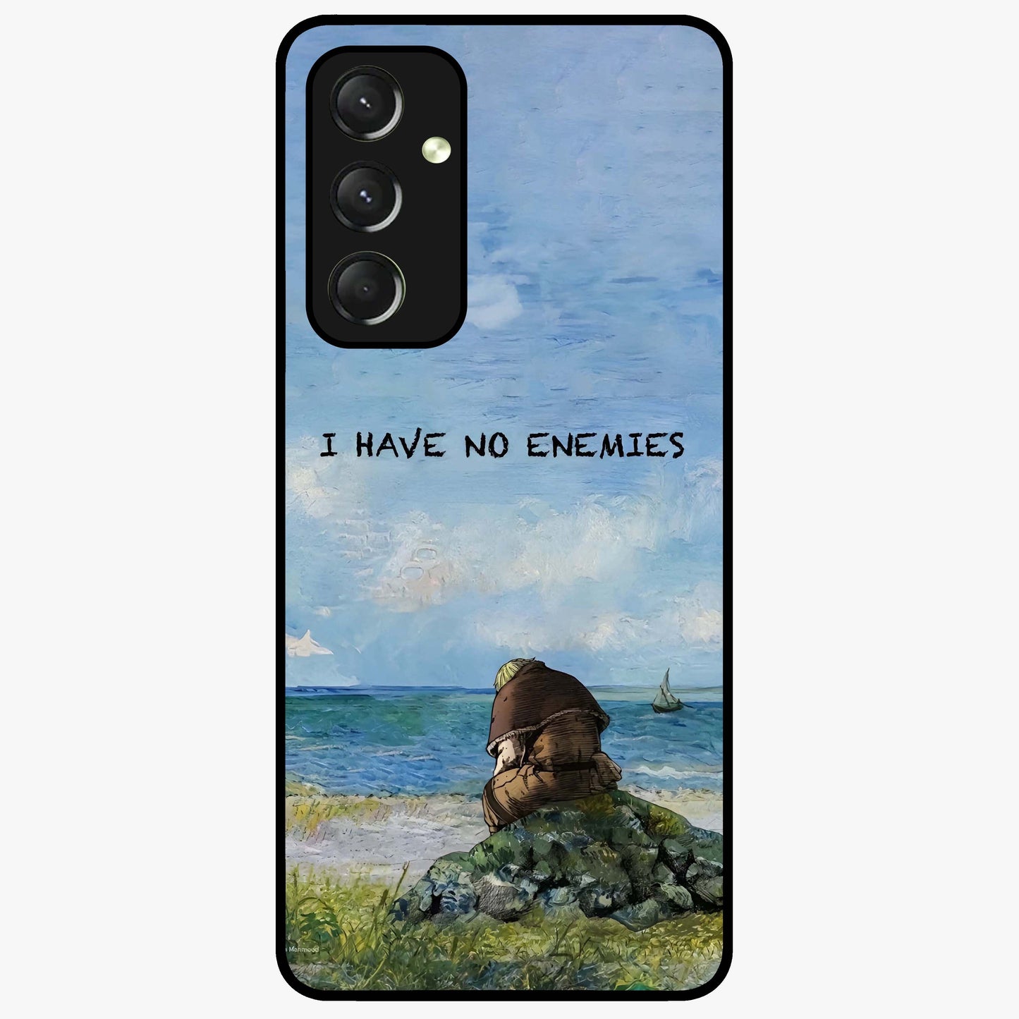 Peace Beyond War Glass Case showing flat back view with symbolic peace themed artwork and glossy glass finish.