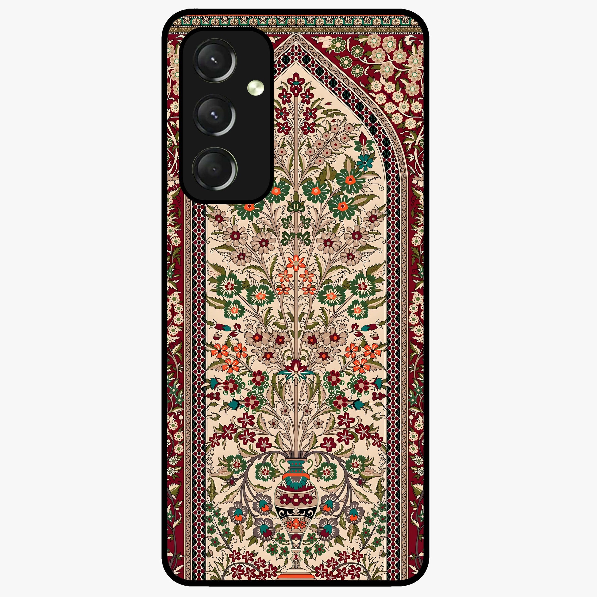 Persian Inspired Glass Case showing flat back view with ornate Persian style pattern artwork and glossy glass finish.