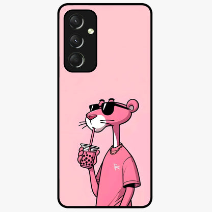 Pink Panther Glass Case showing flat back view with iconic pink panther artwork and glossy glass finish.