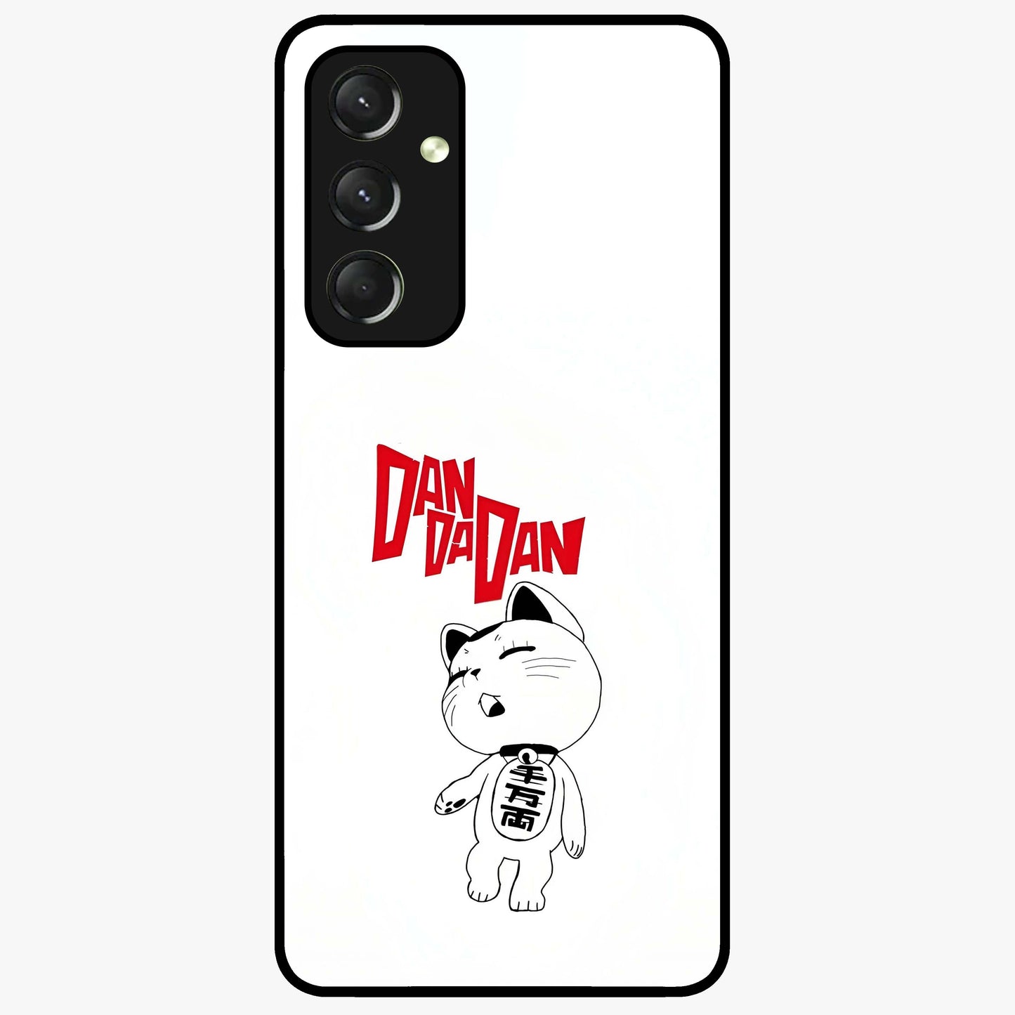 Playful Spirit Charm Glass Case showing flat back view with cheerful charm themed artwork and glossy glass finish.