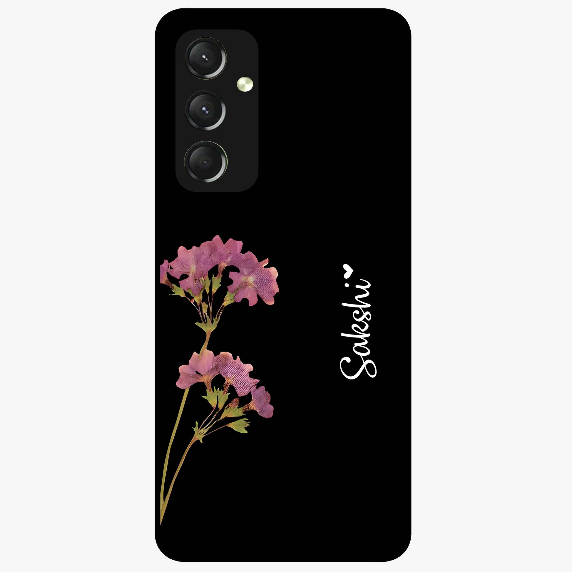 Riching Lavender Flower Custom Name Glass Case showing flat back view with lavender floral artwork and personalized name design.
