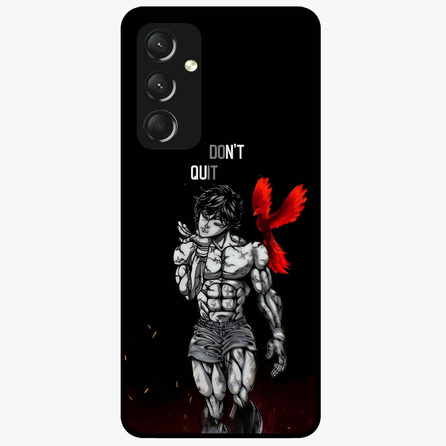 Rise Beyond Limits Glass Case showing flat back view with motivational typography artwork and glossy glass finish.