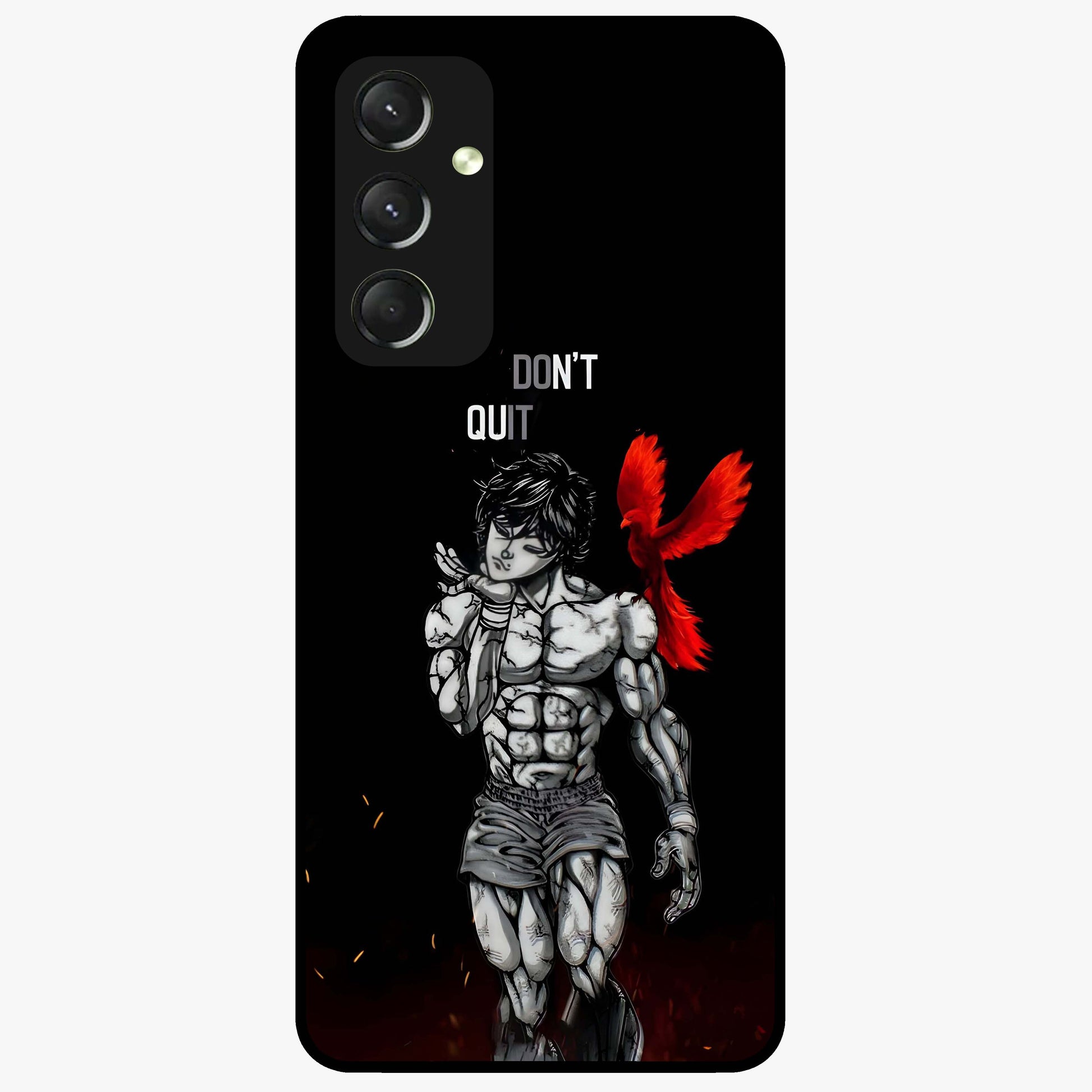 Rise Beyond Limits Glass Case showing flat back view with motivational typography artwork and glossy glass finish.