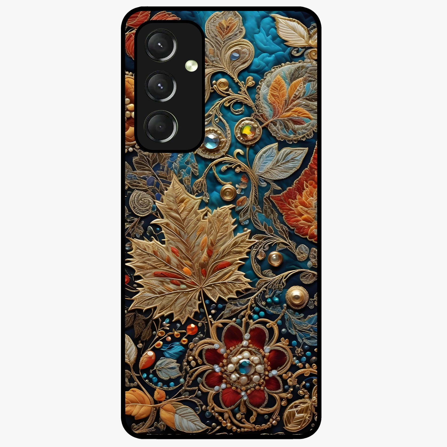 Royal Jewel Garden Glass Case showing flat back view with decorative floral garden artwork and glossy glass finish.