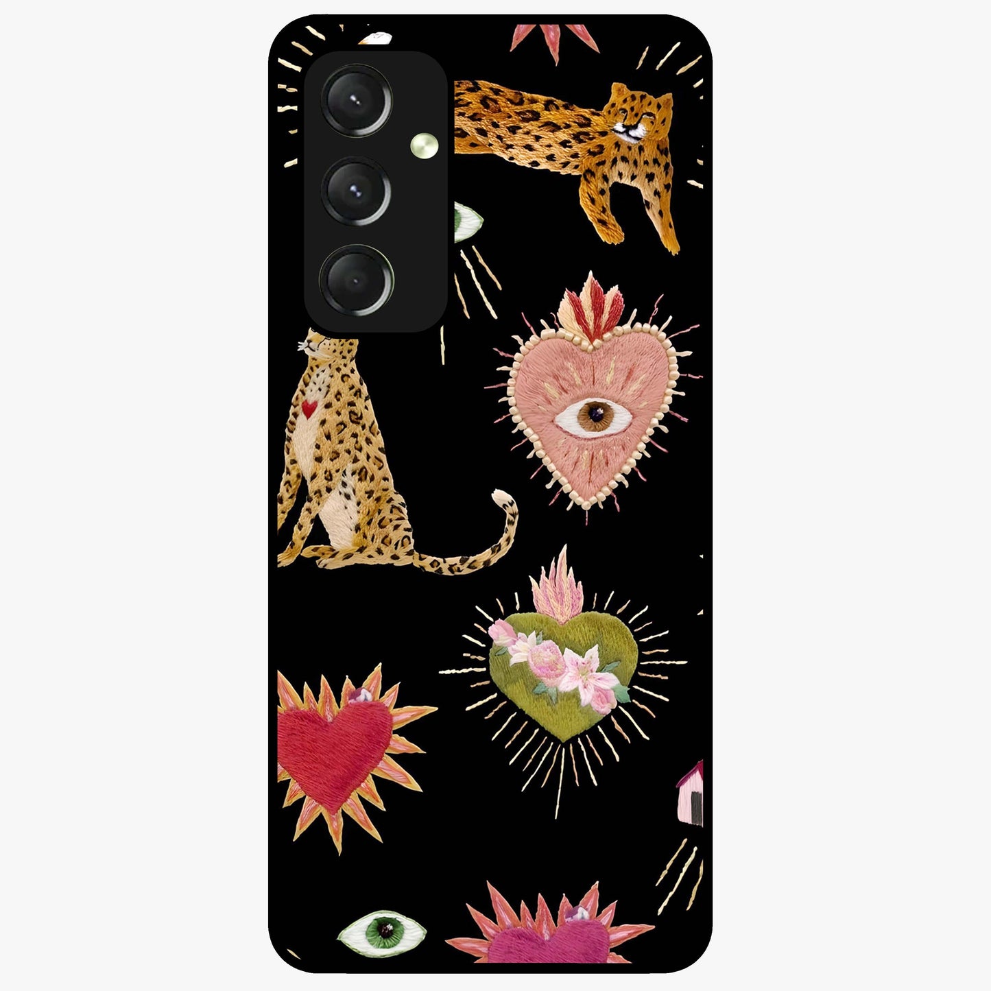 Sacred Jungle Heart Glass Case showing flat back view with jungle inspired heart artwork and glossy glass finish.