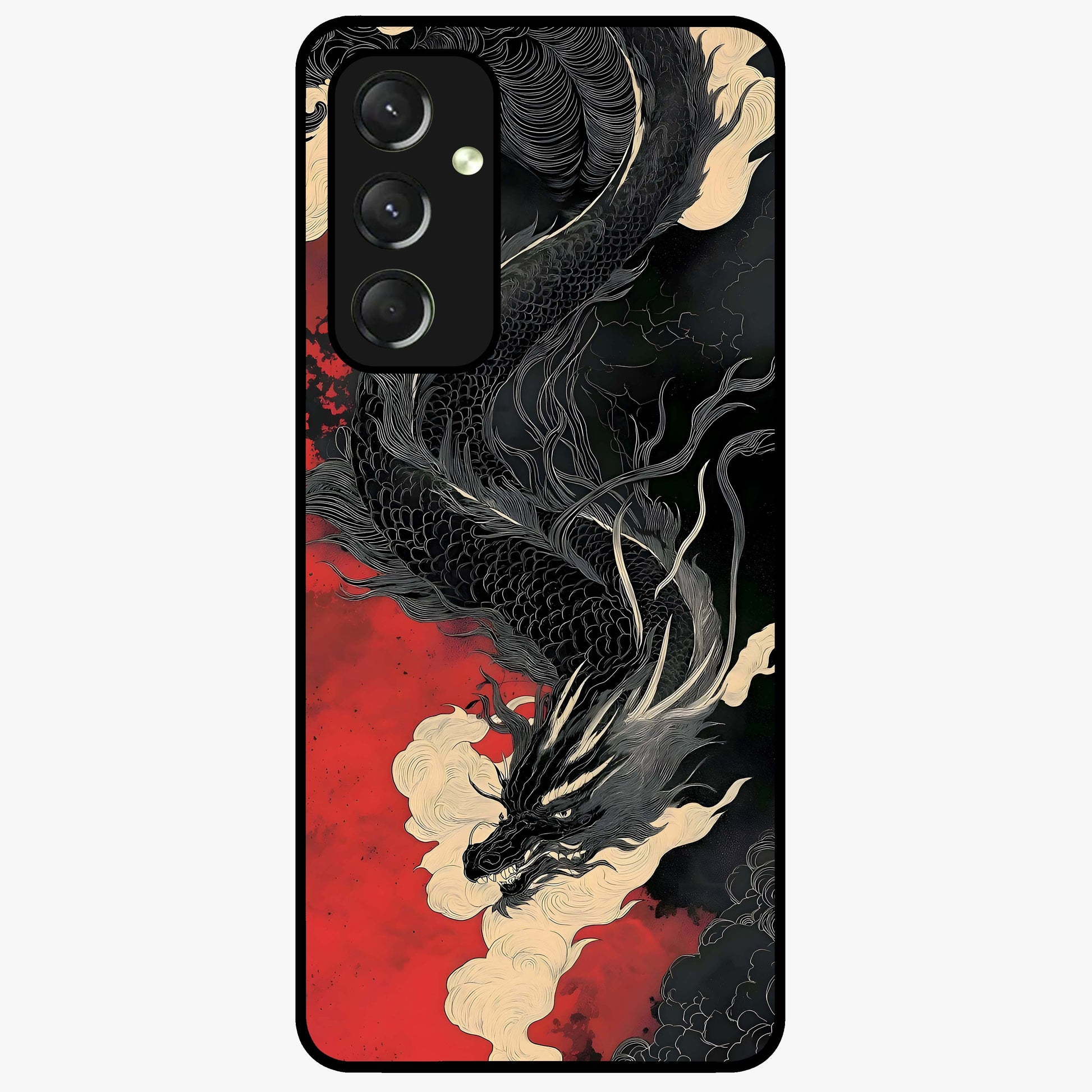 Shadow Dragon Fury Glass Case showing flat back view with fierce dragon artwork and glossy glass finish.