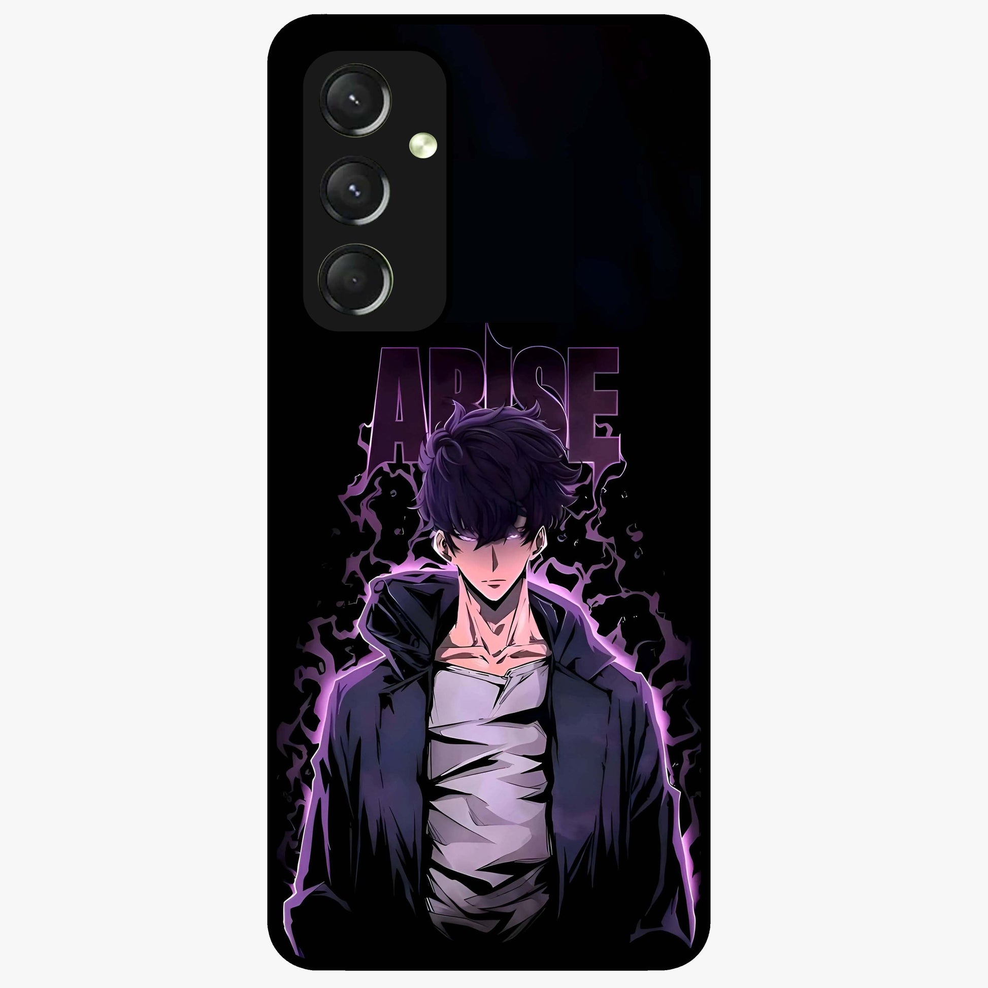 Shadow Monarch Awakening Glass Case showing flat back view with powerful dark monarch themed artwork and glossy glass finish.