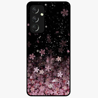 Small Starry Flowers Glass Case showing flat back view with delicate starry floral artwork and glossy glass finish.