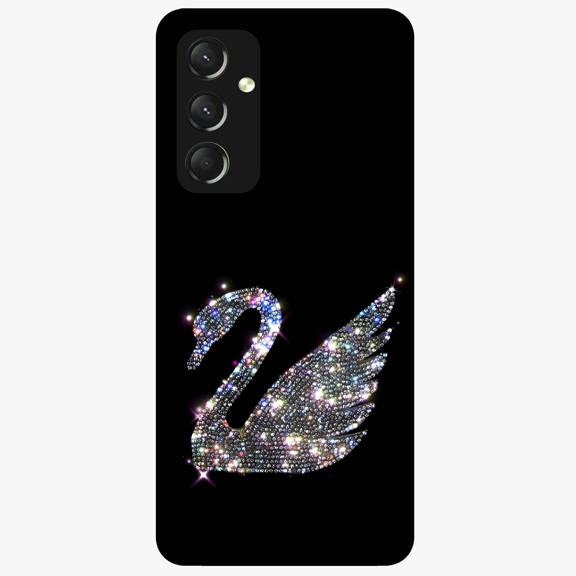 Starlit Swan Grace Glass Case showing flat back view with graceful swan artwork under starry sky and glossy glass finish.