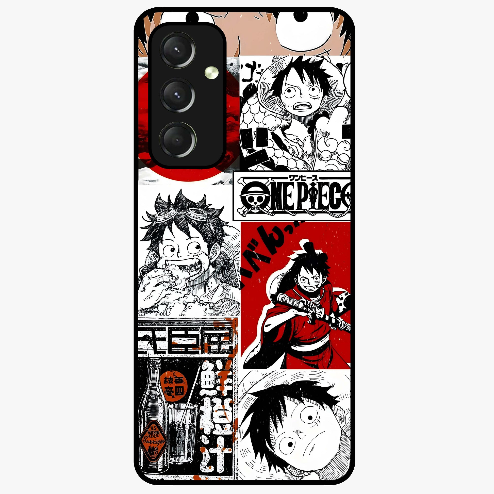 Strawhat Chaos Panels Glass Case showing flat back view with anime inspired chaos panel artwork and glossy glass finish.