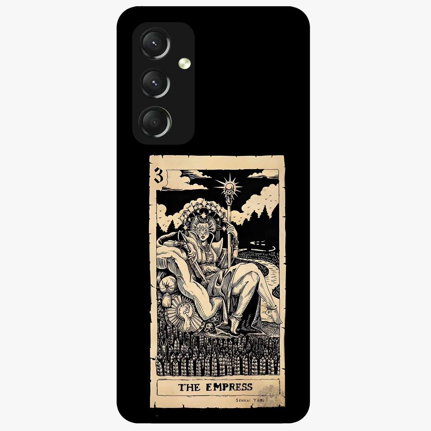The Empress Glass Case showing flat back view with regal feminine artwork and glossy glass finish.