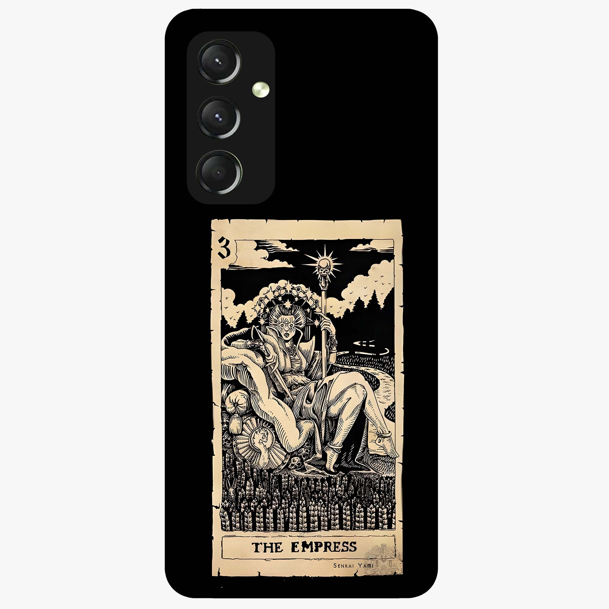The Empress Glass Case showing flat back view with regal feminine artwork and glossy glass finish.