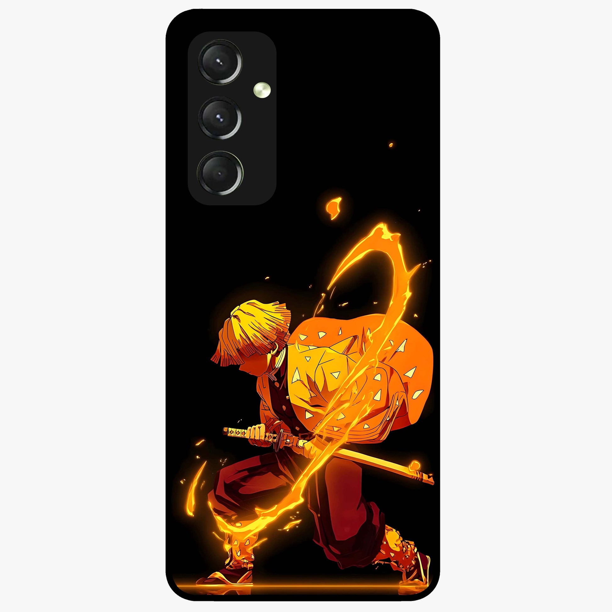 Thunder Flame Execution Glass Case showing flat back view with powerful flame and lightning artwork and glossy glass finish.