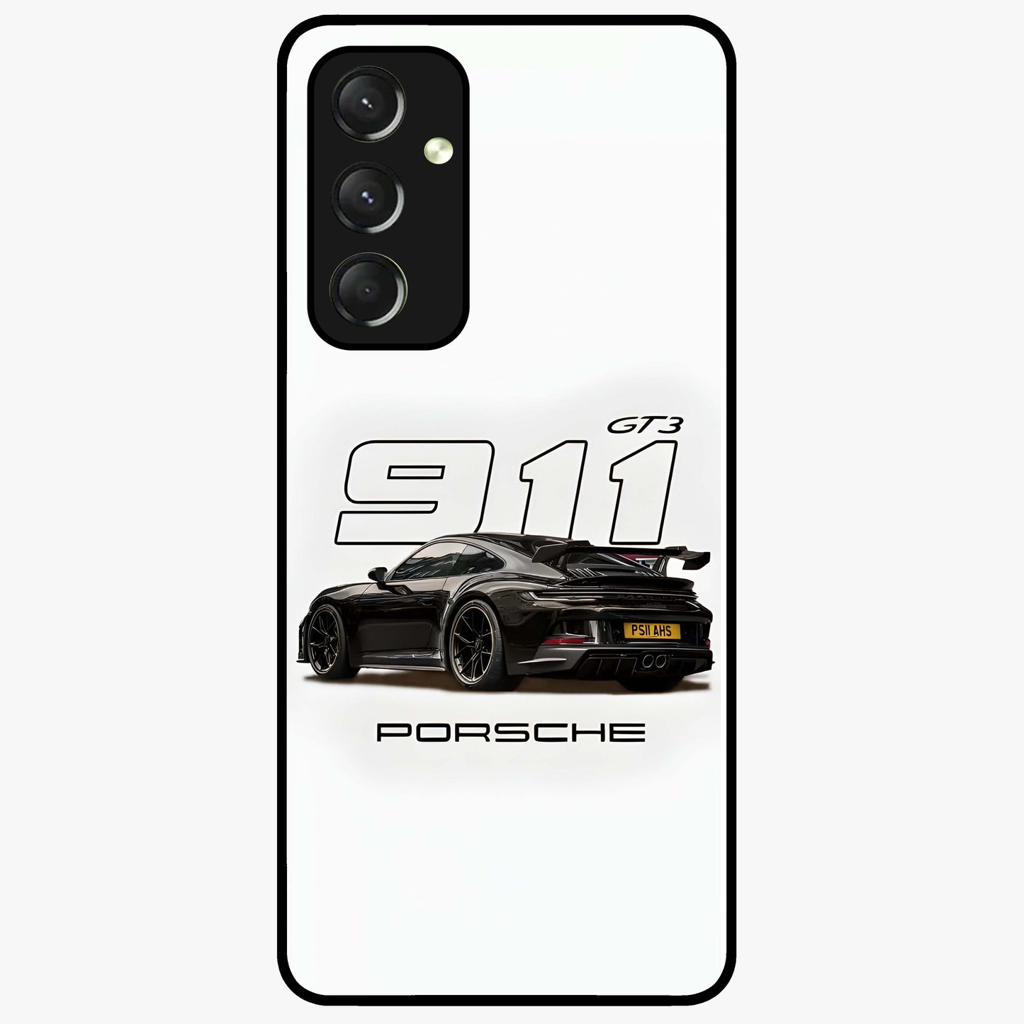 Turbo Legacy Icon Glass Case showing flat back view with iconic sports car inspired artwork and glossy glass finish.