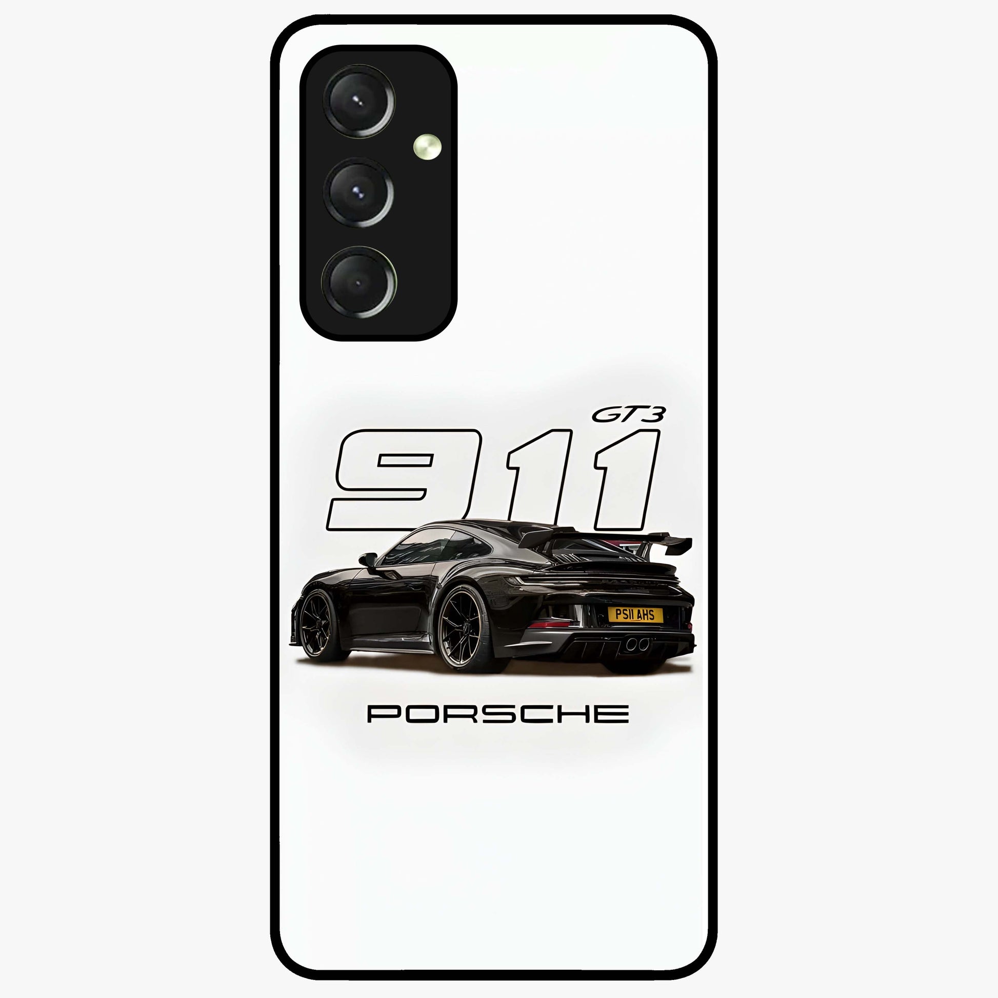 Turbo Legacy Icon Glass Case showing flat back view with iconic sports car inspired artwork and glossy glass finish.