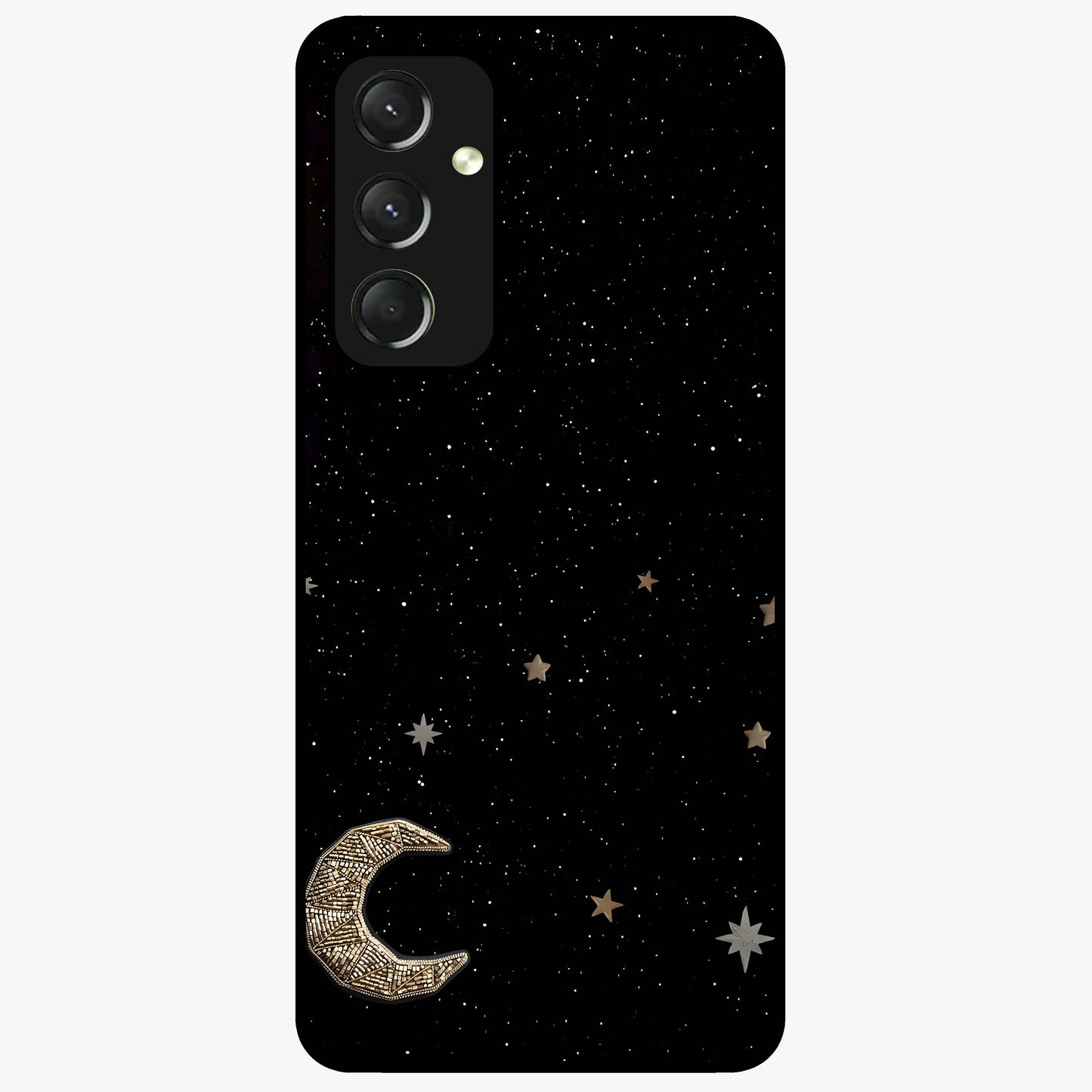 Twinkle Star With Half Moon Glass Case showing flat back view with star and half moon artwork and glossy glass finish.