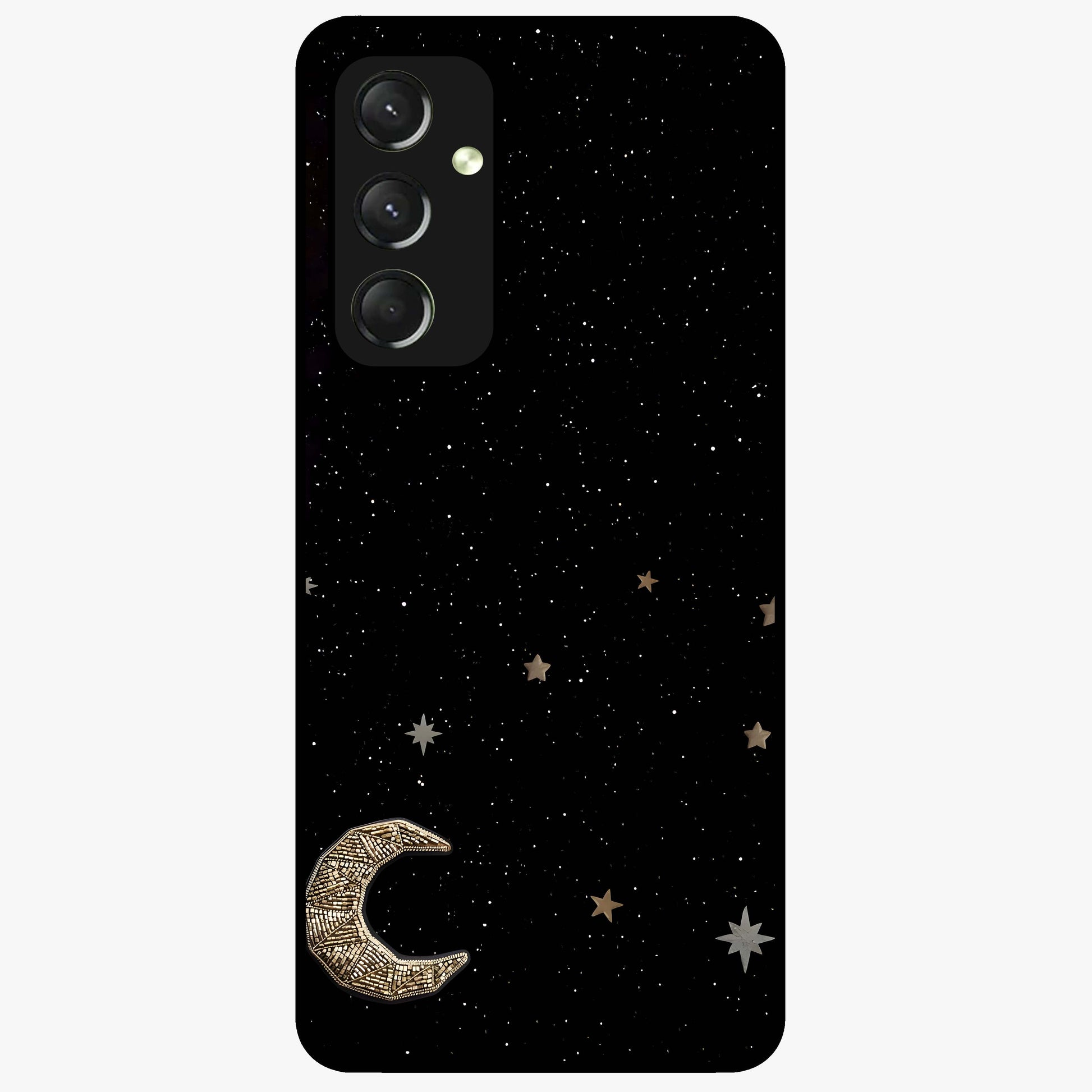 Twinkle Star With Half Moon Glass Case showing flat back view with star and half moon artwork and glossy glass finish.