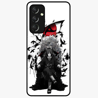 Uchiha Shadow Throne Glass Case showing flat back view with cosmic underwater themed artwork and glossy glass finish.