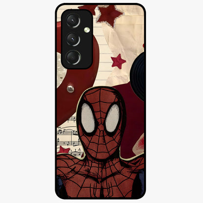 Web Warrior Vibes Glass Case showing flat back view with superhero inspired web themed artwork and glossy glass finish.