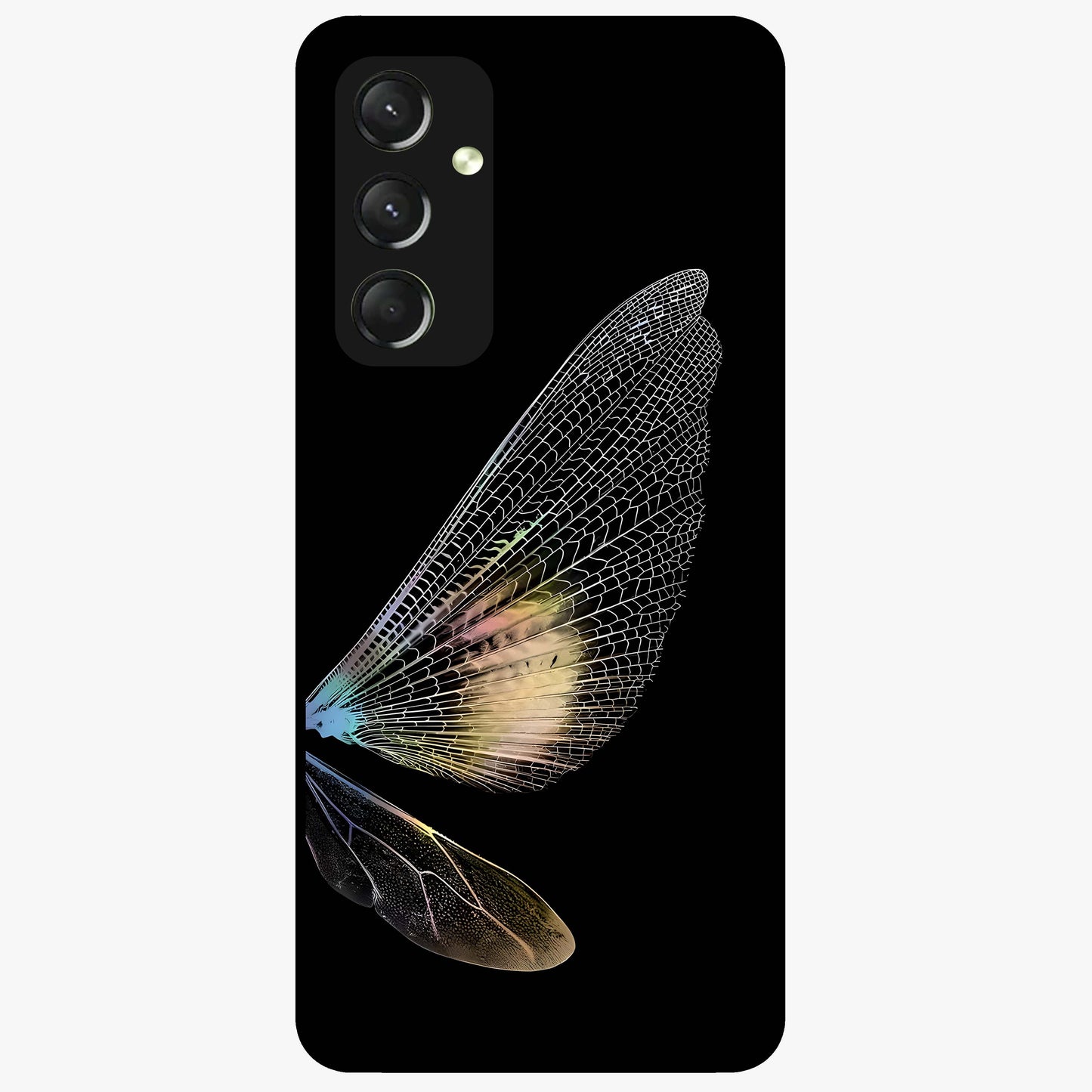 Whispers Of Wings Glass Case showing flat back view with graceful wing inspired artwork and glossy glass finish.