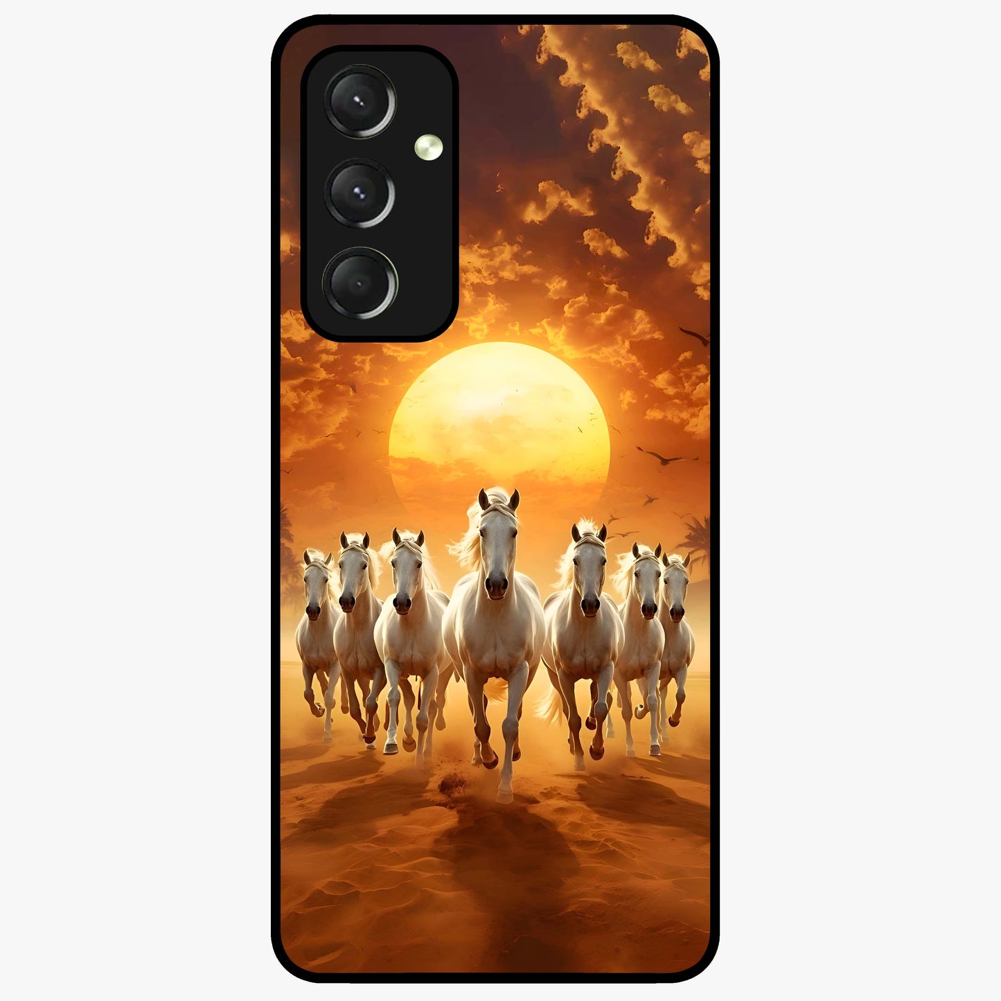Wild Sunset Majesty Glass Case showing flat back view with majestic sunset landscape artwork and glossy glass finish.