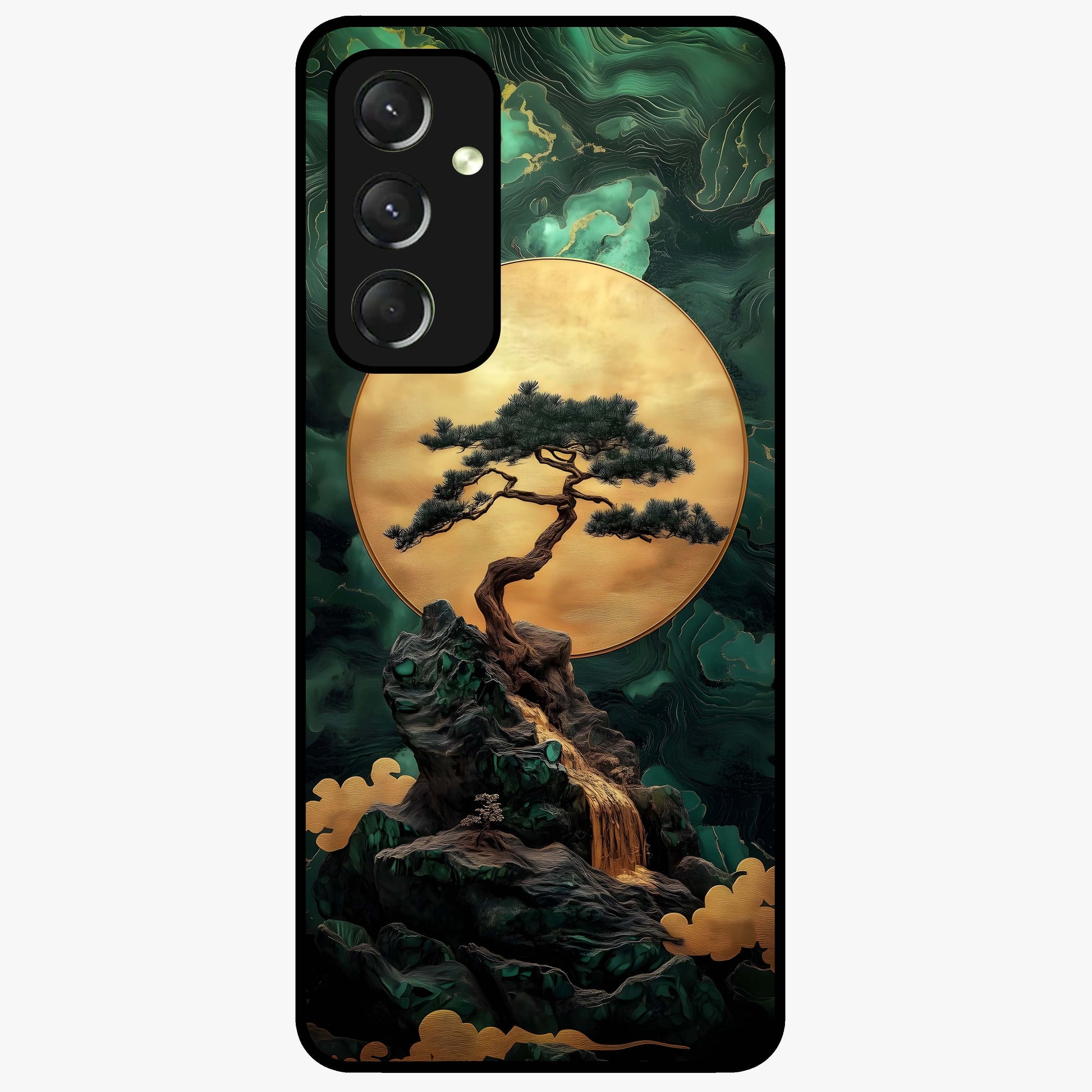 Zen Moon Rise Glass Case showing flat back view with calm moonrise artwork and glossy glass finish.