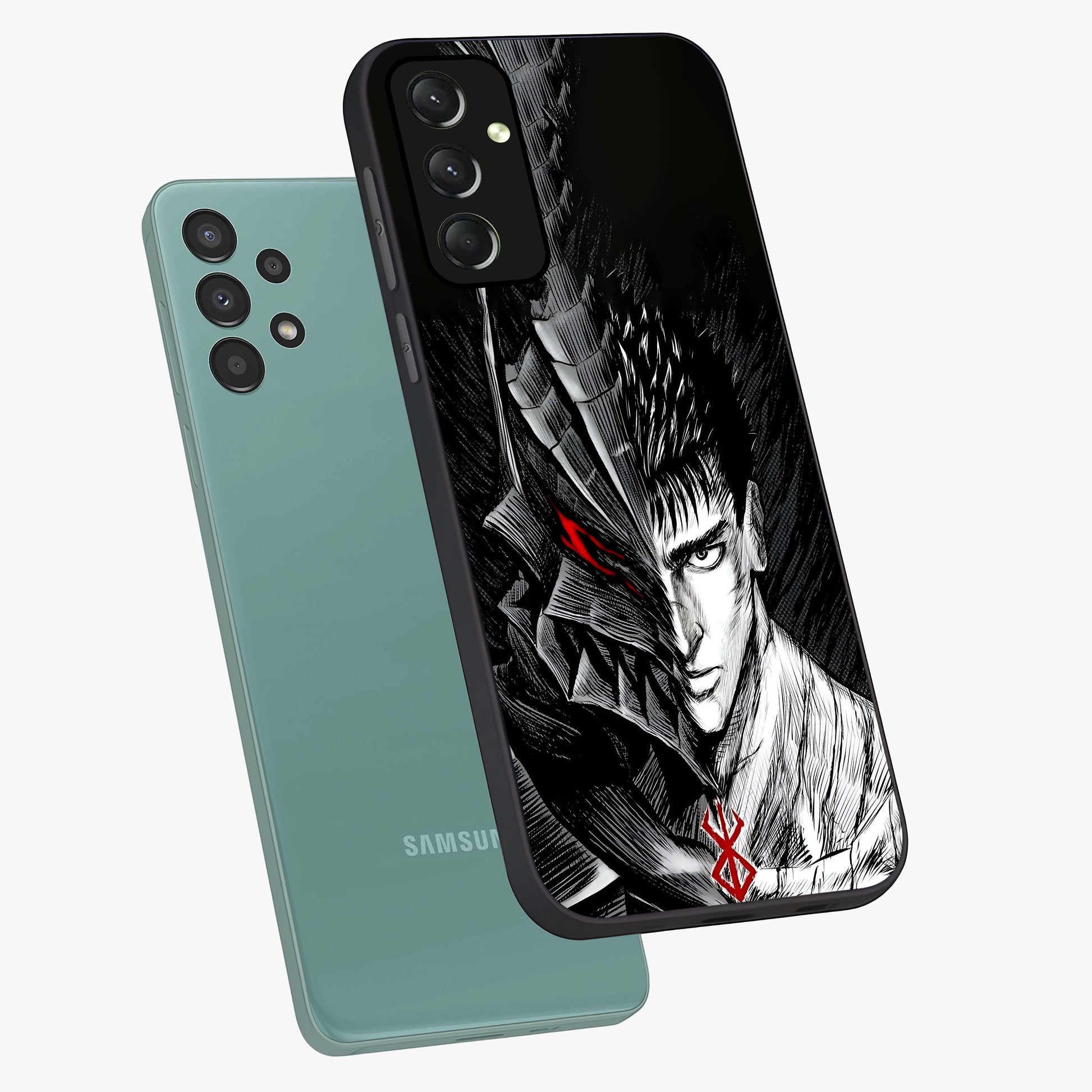 Berserker Blood Oath Glass Case displayed in angled mockup highlighting dark fantasy graphic design and powerful theme.