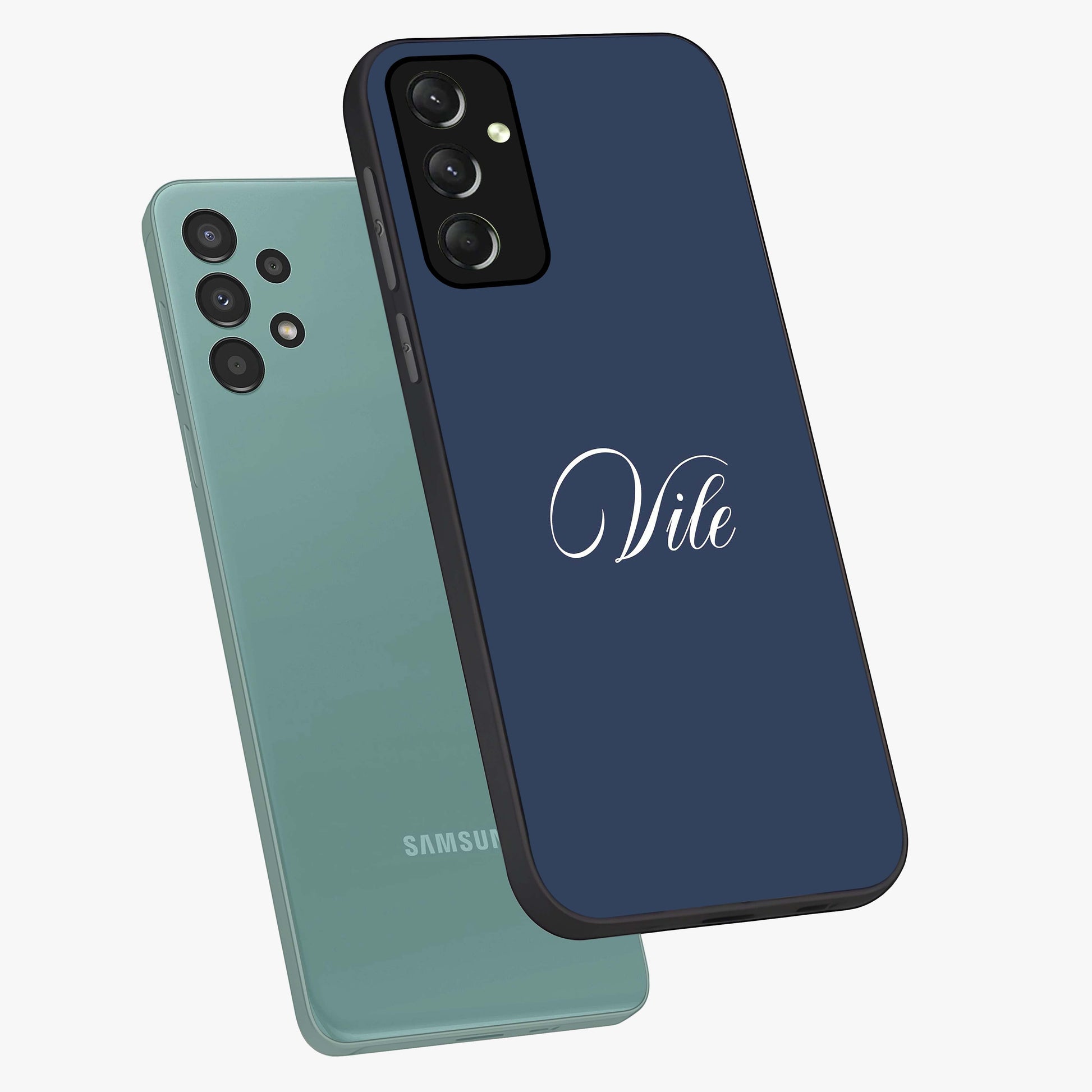Blue Vintage Floral Pattern Glass Case showing flat back view with elegant vintage floral artwork and glossy glass finish.