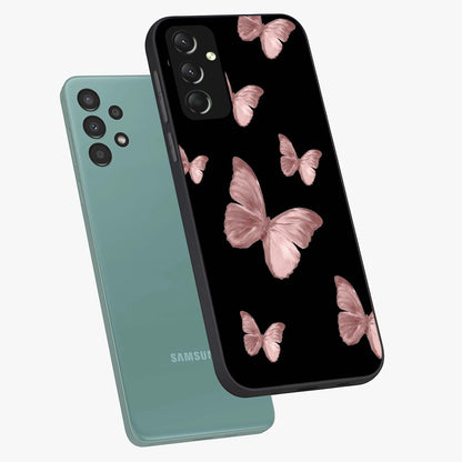 Butterfly Pattern Glass Case displayed in angled mockup highlighting delicate butterfly design and aesthetic pattern style.