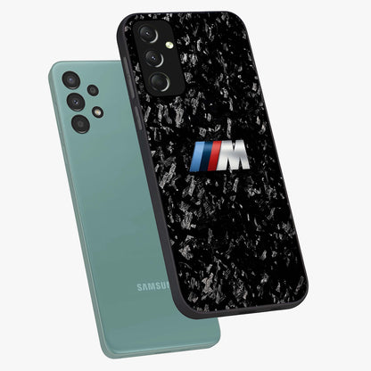 Carbon Speed Mark Glass Case displayed in angled mockup highlighting racing inspired carbon design and sleek aesthetic style.