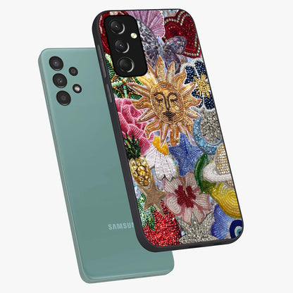 Celestial Floral and Playful Glass Case displayed in angled mockup highlighting playful floral design with dreamy celestial elements.