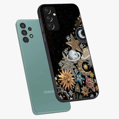Cosmic Sparkle Dreams Glass Case displayed in angled mockup highlighting dreamy star sparkle design with celestial aesthetic.