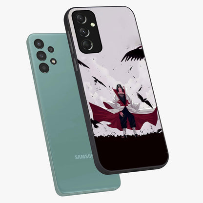 Crimson Crow Ascension Glass Case displayed in angled mockup highlighting powerful crow illustration with dark crimson aesthetic.