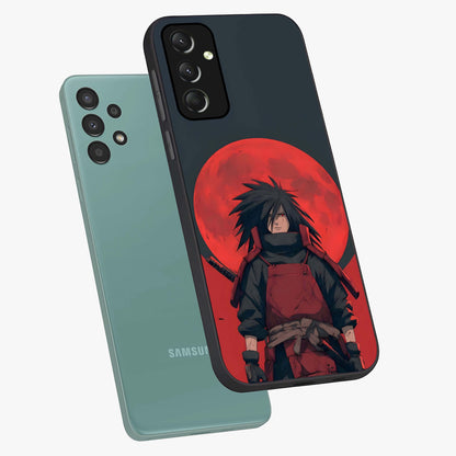 Crimson Moon Warlord Glass Case displayed in angled mockup highlighting dramatic crimson moon design with fantasy aesthetic.
