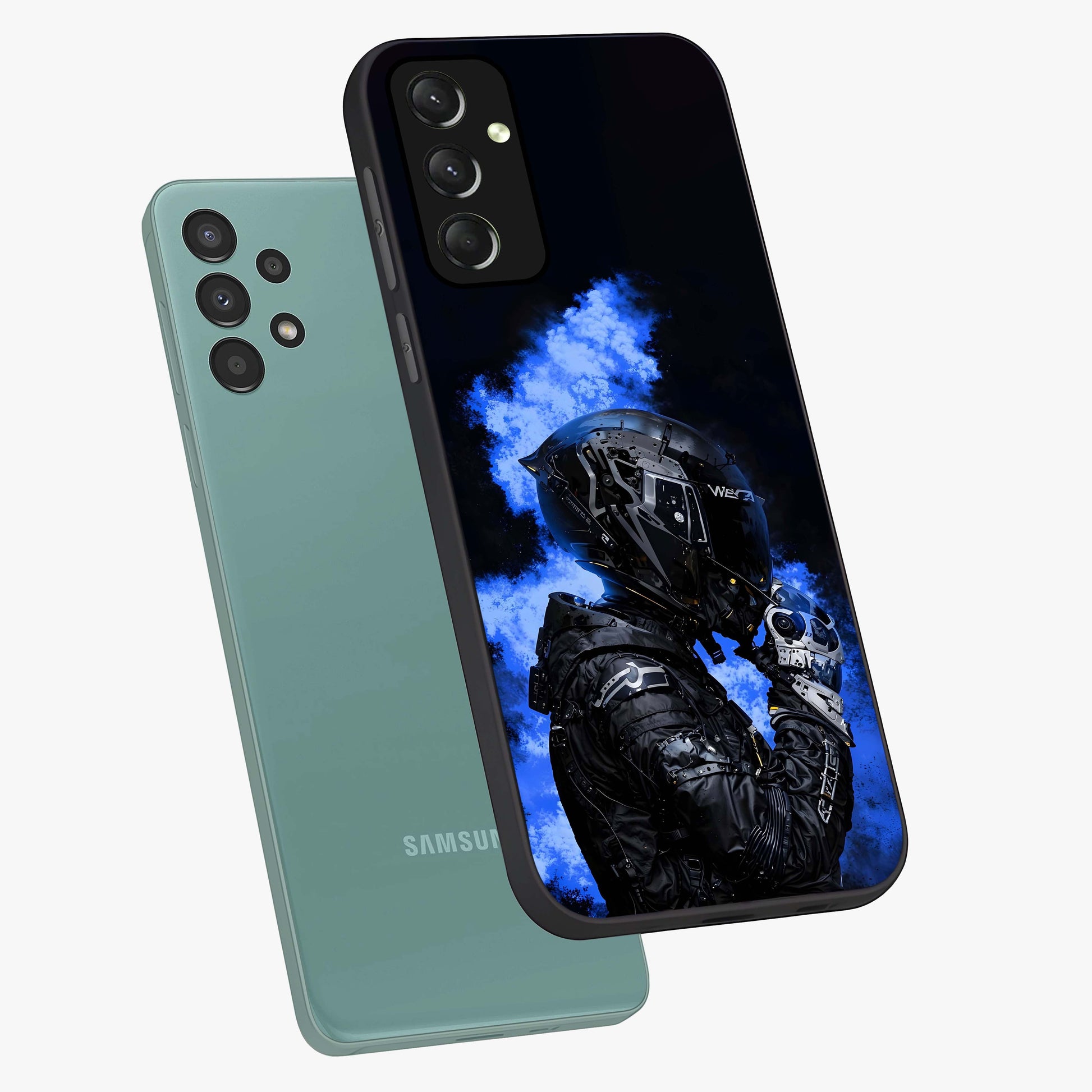 Cyber Sentinel Protocol Glass Case displayed in angled mockup highlighting digital cyber design with sci-fi aesthetic style.
