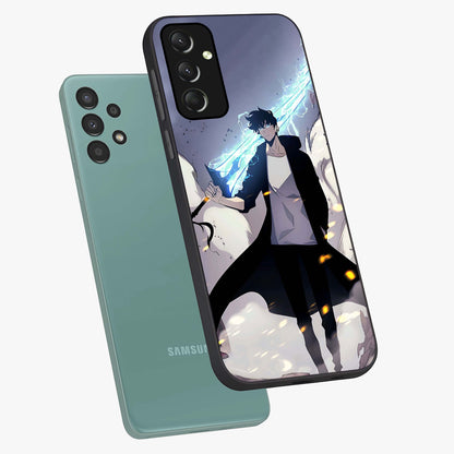 Dark Lightning Anime Warrior Glass Case displayed in angled mockup highlighting powerful lightning themed anime illustration.
