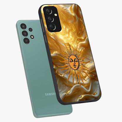 Eternal Golden Glow Glass Case displayed in angled mockup highlighting glowing golden aesthetic design with elegant style.