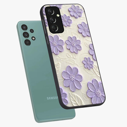 Floral Wall Art With Purple Flowers Glass Case displayed in angled mockup highlighting vibrant purple floral illustration with artistic aesthetic.