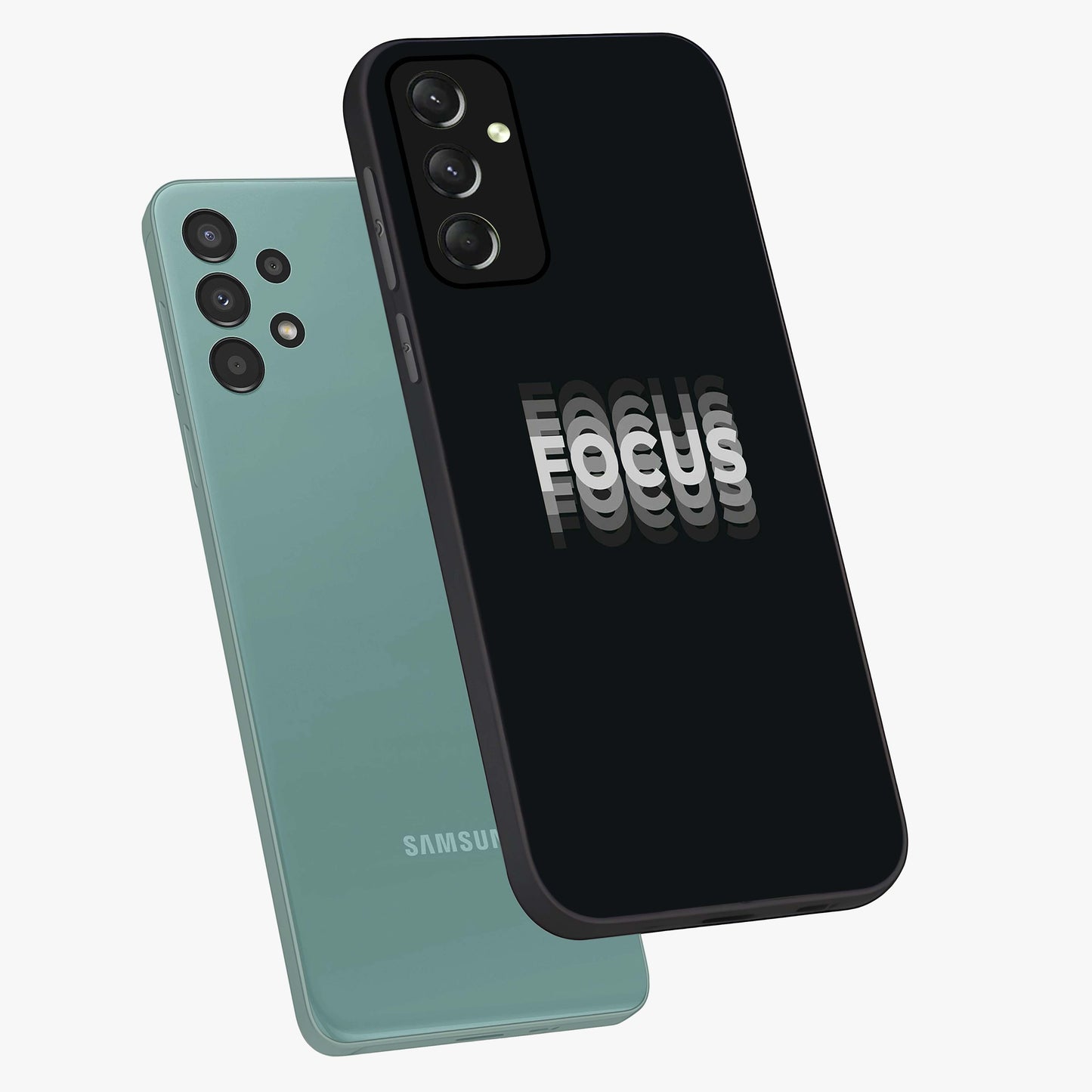Focus Mode On Glass Case displayed in angled mockup highlighting clean minimal text artwork with modern aesthetic style.