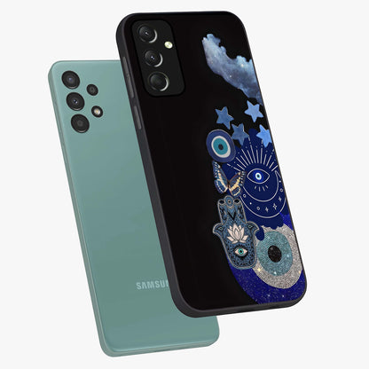Galactic Charm Cluster Glass Case displayed in angled mockup highlighting luminous galaxy inspired design with dreamy aesthetic.