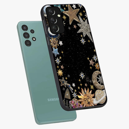 Galactic Jewel Stars Glass Case displayed in angled mockup highlighting shining celestial star design with cosmic aesthetic style.