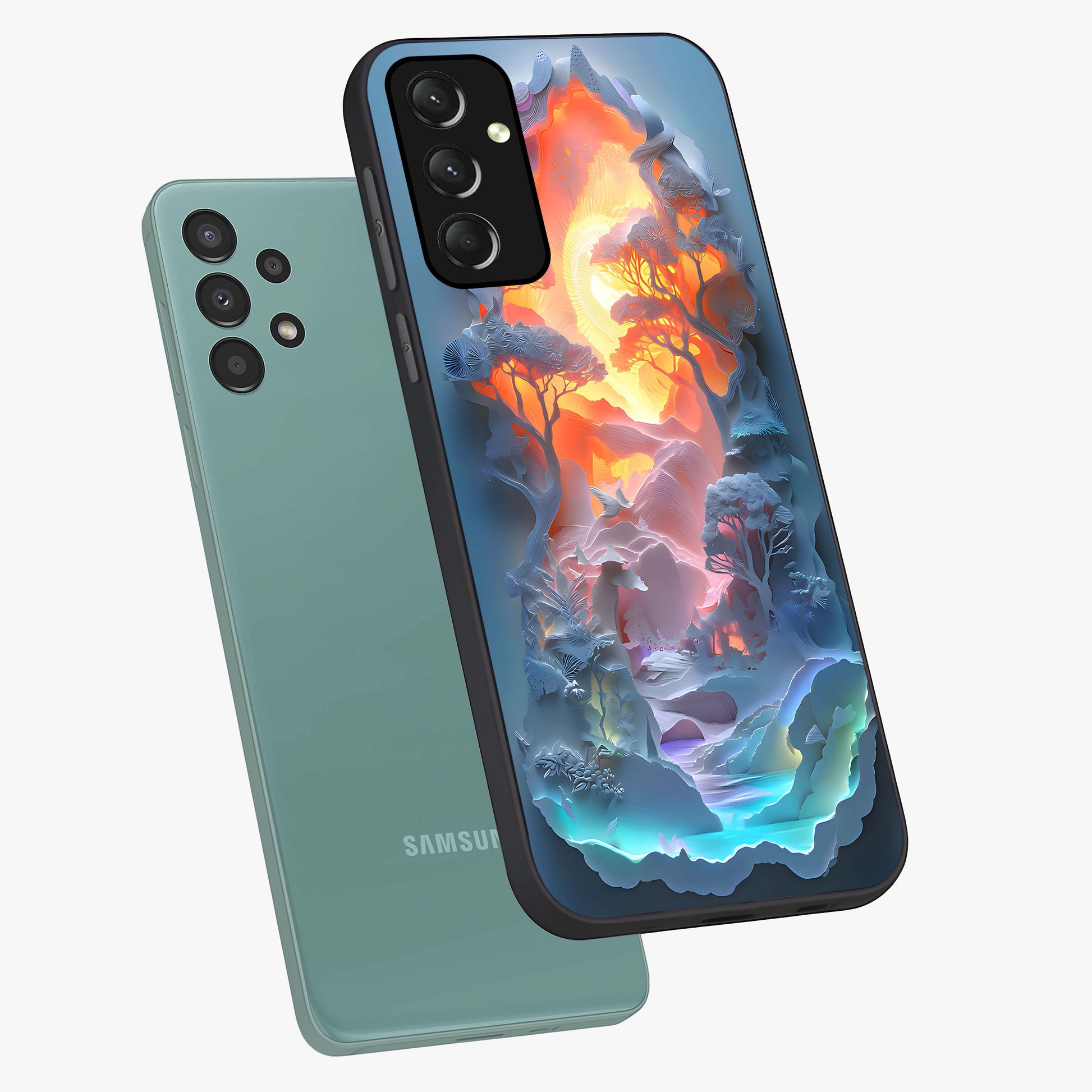 Glow Forest Portal Glass Case displayed in angled mockup highlighting mystical forest design with magical glowing aesthetic.