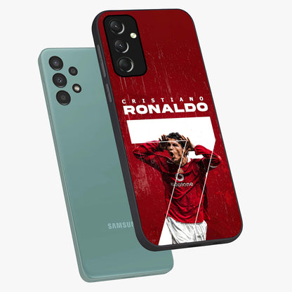 Goal Celebration Legacy Glass Case displayed in angled mockup highlighting energetic sports celebration design with bold athletic theme.