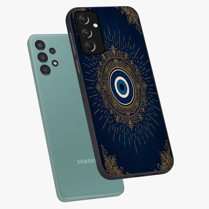 Golden Celestial Charm Glass Case displayed in angled mockup highlighting sparkling cosmic charm design with celestial aesthetic.