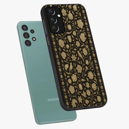 Golden Evil Eye Mandala Glass Case displayed in angled mockup highlighting protective evil eye symbol with golden mandala design.